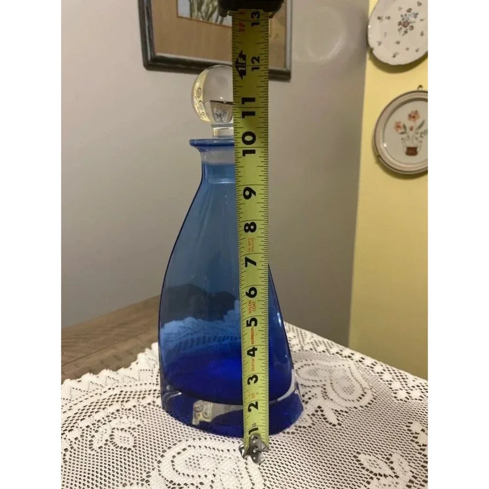 Blue Italian Crystal Glass Decanter with Ball Stopper